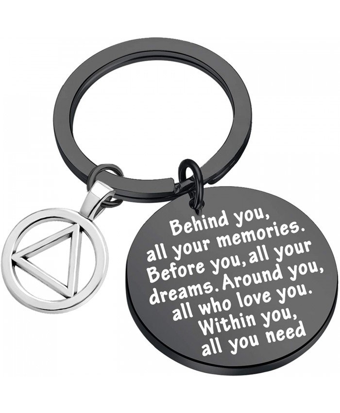 FEELMEM Sobriety Gift Keychain Addiction Recovery Gift Behind You All Memories Before You All Your Dream AA Alcoholics Anonymous Warrior Recovery Gift New Beginnings Gift Black