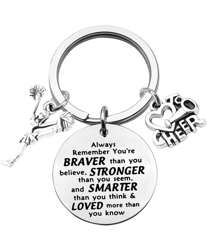 FUSTMW Cheer Keychain Girls Cheerleader Charm Inspiration Gifts Cheerleading Keychain You are Braved Than You Believe Cheer Jewelry Silver