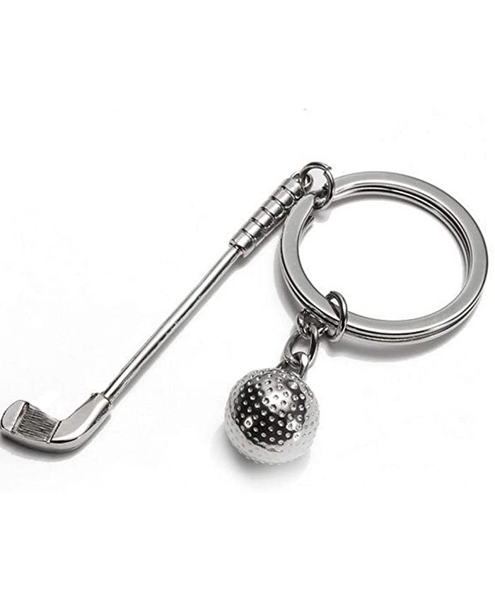 GIFTS FOR MEN Chrome Steel Silver Golf Ball Driver Club Keychain Keyring