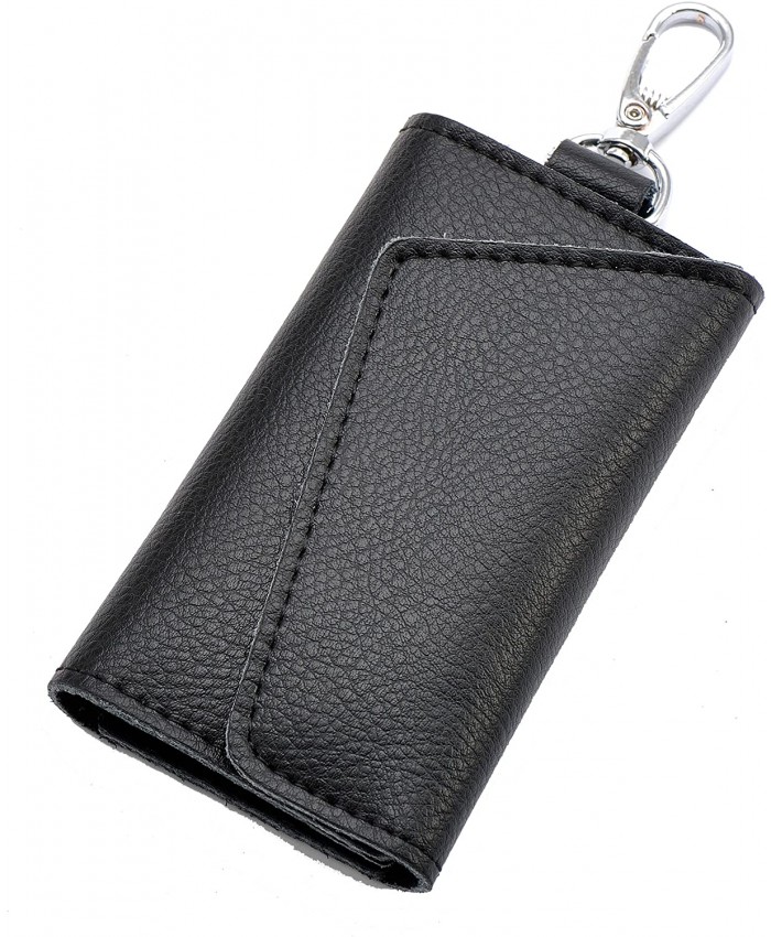 Heshe Fashion Leather Key Case Pure Color 6 Key Holder Keychain Key Ring Black at  Men’s Clothing store Card Case Wallets