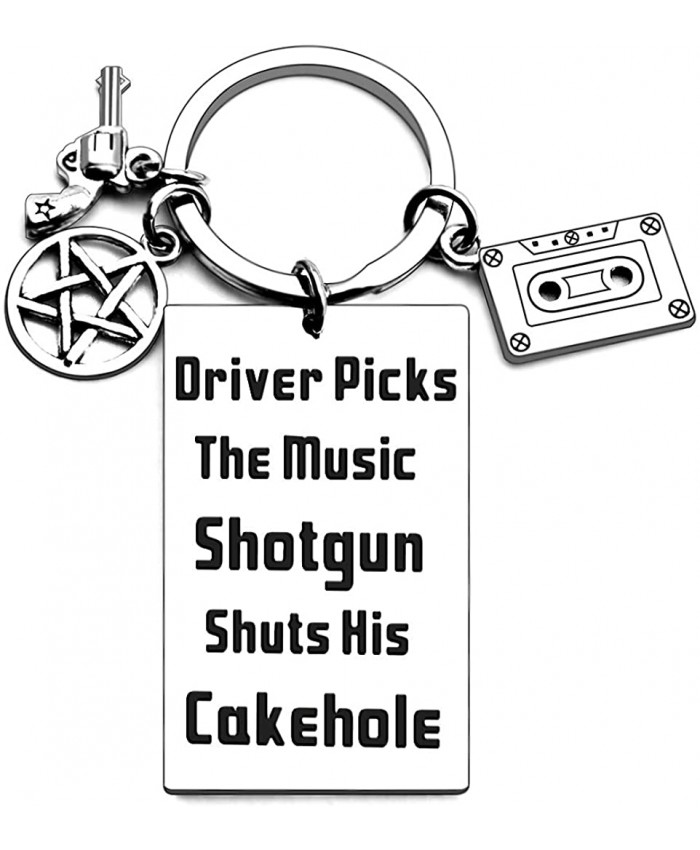 Iweca Funny Keychain Supernatural Tv Show Merchandise Gift Fan Inspirational Music Lover Best Friend Coworker Driver Picks The Music Shtgun Shts His Cakehole Birthday Graduation Keyring Silver Small at  Women’s Clothing store
