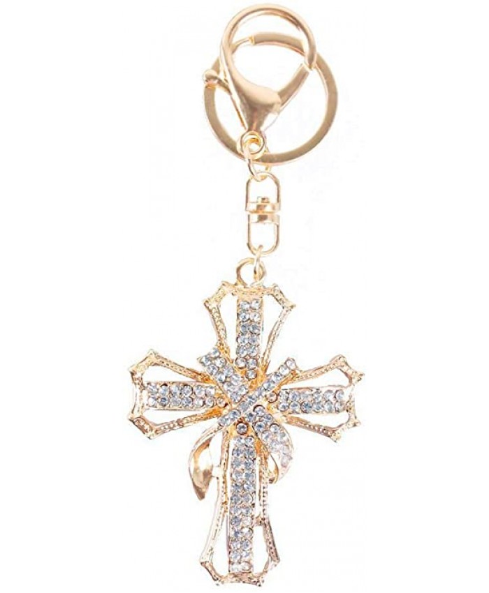 JewelBeauty Blessed & Holy Cross Keychain Keyring Crystal Rhinestones Car Bag Purse Charm Pendant white