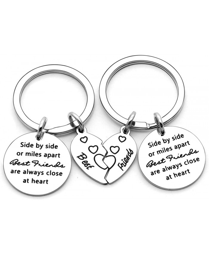 JJIA Best Friend Gifts 2 Pcs Keychains Key Rings Keyring for Friendship with Broken Heart Silver Large
