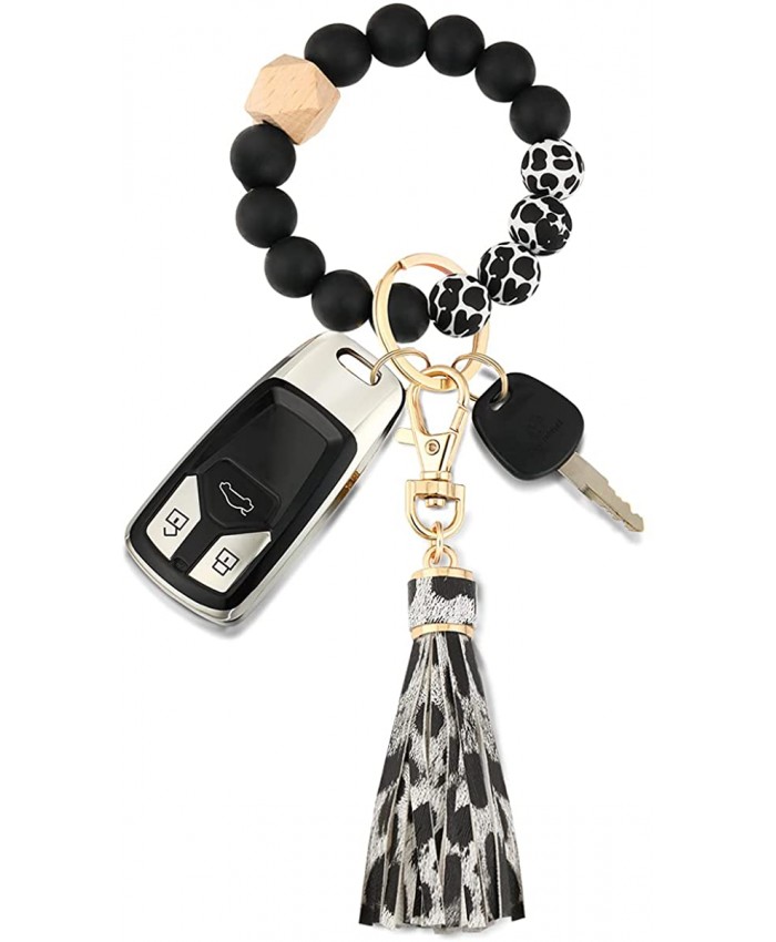 Key Ring Bracelet Wristlet Keychain Elastic Silicone Beaded Bangle Chains House Car Keys Ring Holder at  Women’s Clothing store