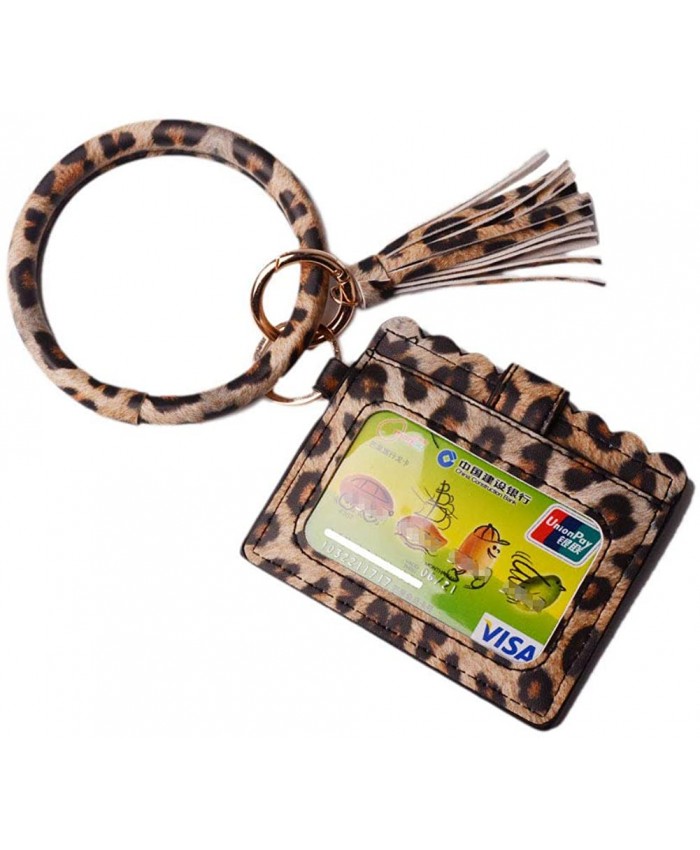 Lantintop Multifunctional Key Ring with Card Holder PU Leather Round Key Ring With Matching Wristlet Wallet For Women Girls Leopard at  Women’s Clothing store