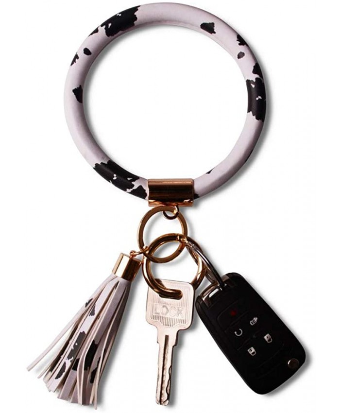 Lantintop Wristlet Keychain Bracelet Bangle Keyring Leather Round Tassel Keychain for Women Girl Upgraded Cow at  Women’s Clothing store