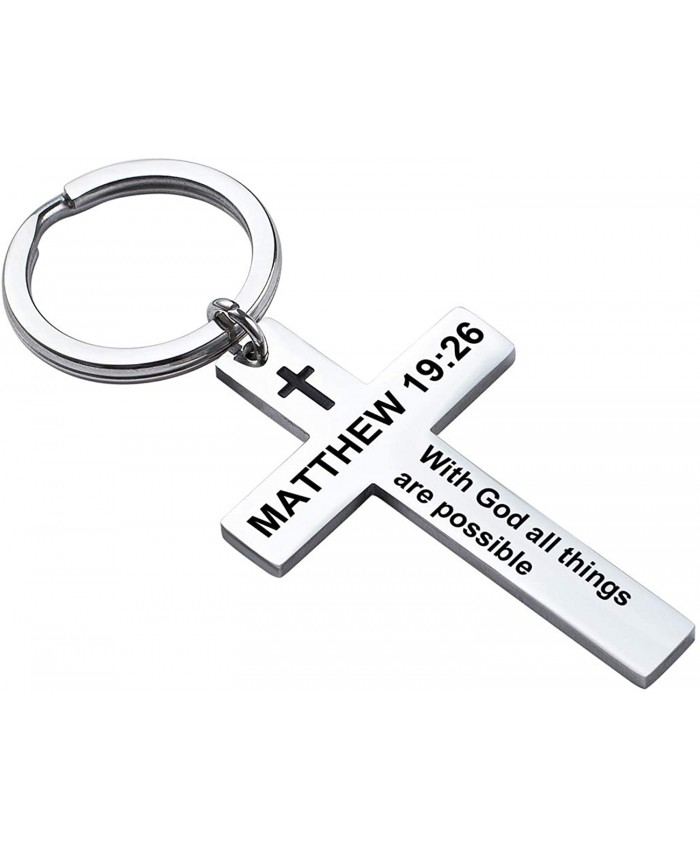 Ldurian Christian Religious Gift Jesus Keychain Matthew 1926 Bible Verse Scripture with God All Things are Possible