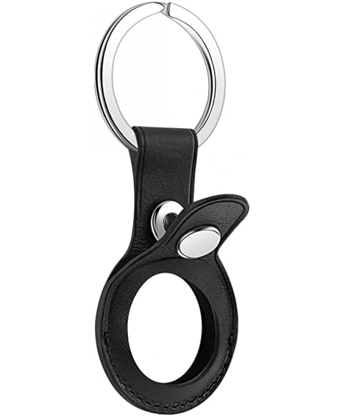 LiZHi Leather Key Chain with Full Grain Leather Recycling Key Ring Lightweight Induction Keychain for AirtagsBlack