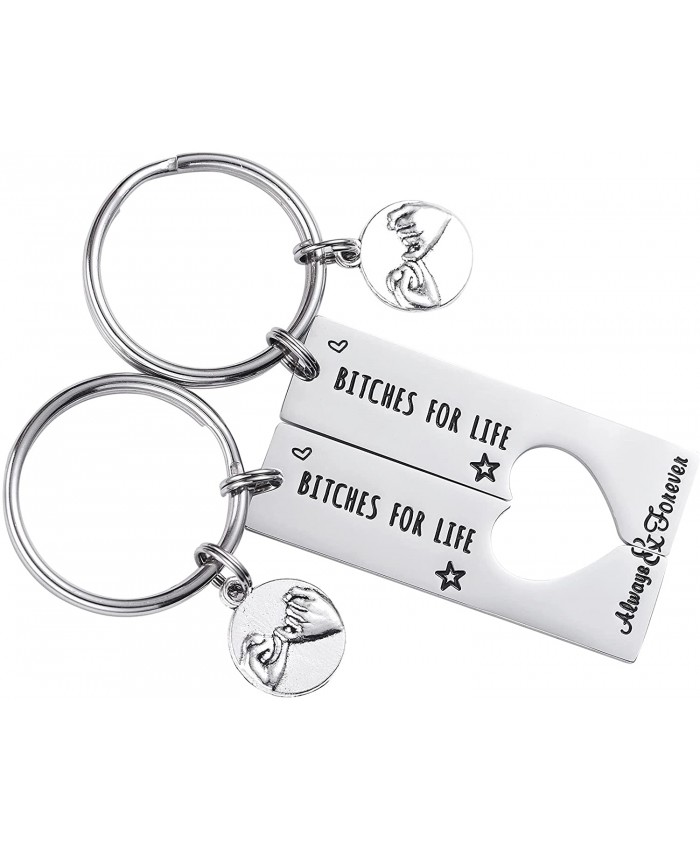 LParkin Best Friend Keychain Set of 2 Best Bitches for Life BFF Sister Gift Bestie Gifts Christams Birthday Maid of Honor Gift Bitches Love Forever Keyrings 1 2”2” Stainless Steel at  Women’s Clothing store