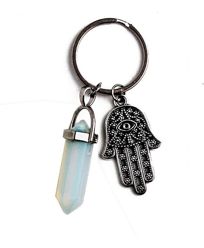 LUCKY EYE MAGIC - Lucky Hamsa Hand for Protection and an Opal Crystal the gem of God Love faith and creativity Keychain Ring Handbag Charm Great Gift silver 2” x 3” at  Men’s Clothing store
