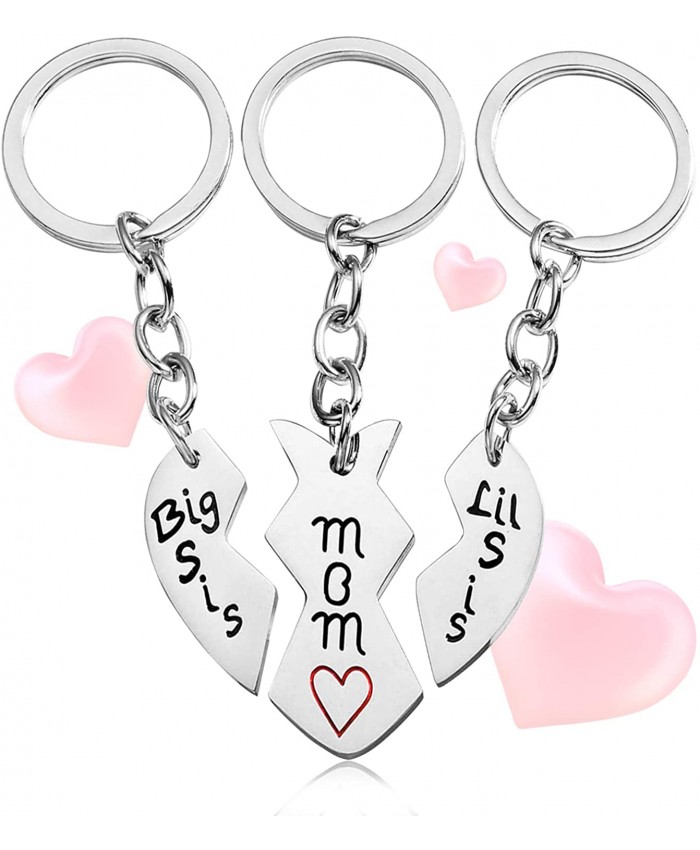 Mothers Day Gifts 3PCS Keychain Mom Big Sis Little Sis from Daughter Meaningful Key Ring Combined Into Love Heart Pendant Set Perfect for Mom Daughters Sisters Birthday Gifts