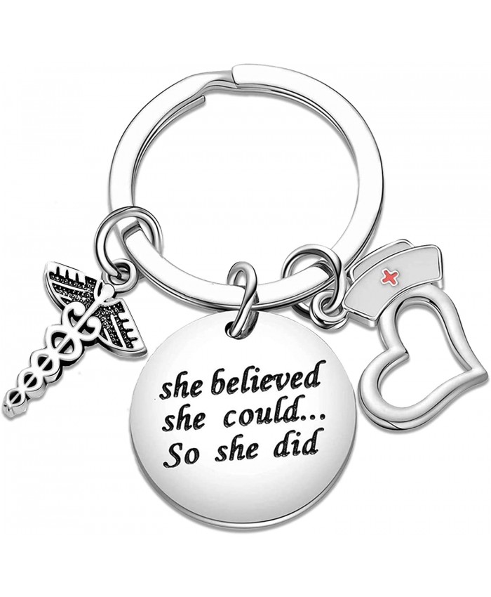 NEWNOVE Nurse Gifts for Women She Believed She Could So She Did Keychain Nurse Christmas Practioner Gifts for Women