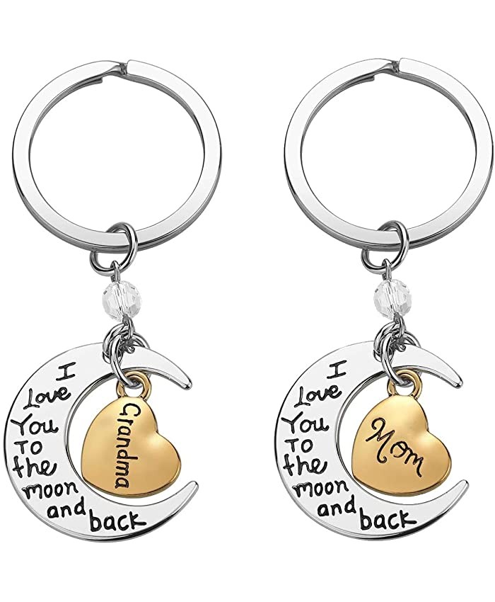 OuMuaMua Mom Grandma Keychain Gifts from Children Grandchildren I Love You to The Moon and Back Keychain for Birthday Mother’s Day Keyring Gifts from Children Grandson Granddaughter