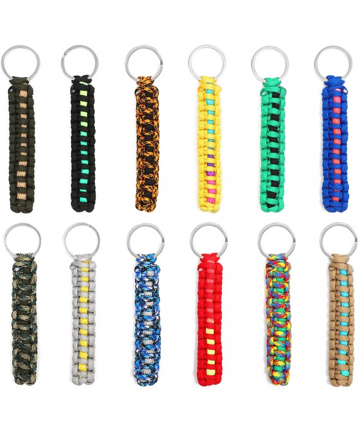 Paracord Keychain with Split Rings 0.8 x 5.5 In 12 Colors 12 Pack