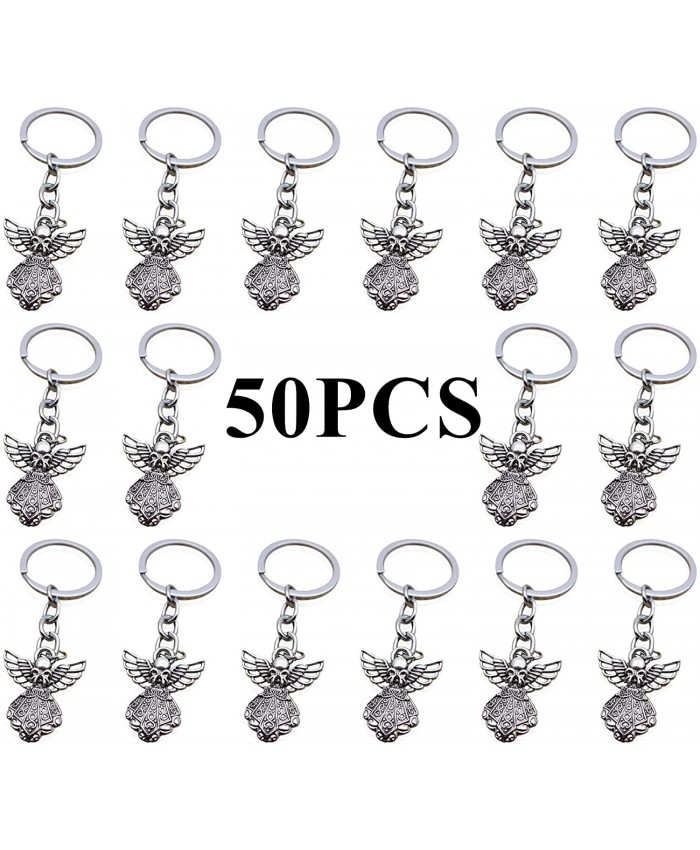 PHAETON 50PCS Silver Tone Guardian Angel Charm Keychain Key Ring 3.14 at  Women’s Clothing store