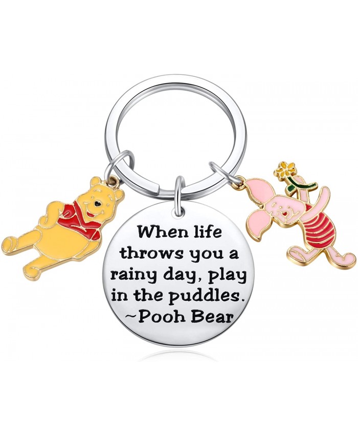 Pooh Bear Piglet Keychain Decor Party Suppiles - When Life Throws You a Rainy Day Play in The Puddles Inspirational Gifts at  Women’s Clothing store