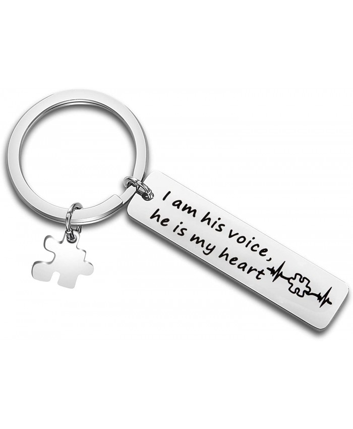 QIIER Autism Awareness Keychain I Am His Voice He Is My Heart Keychain with Puzzle Piece Charm Autism Mom Gift I Am His Voice at  Men’s Clothing store