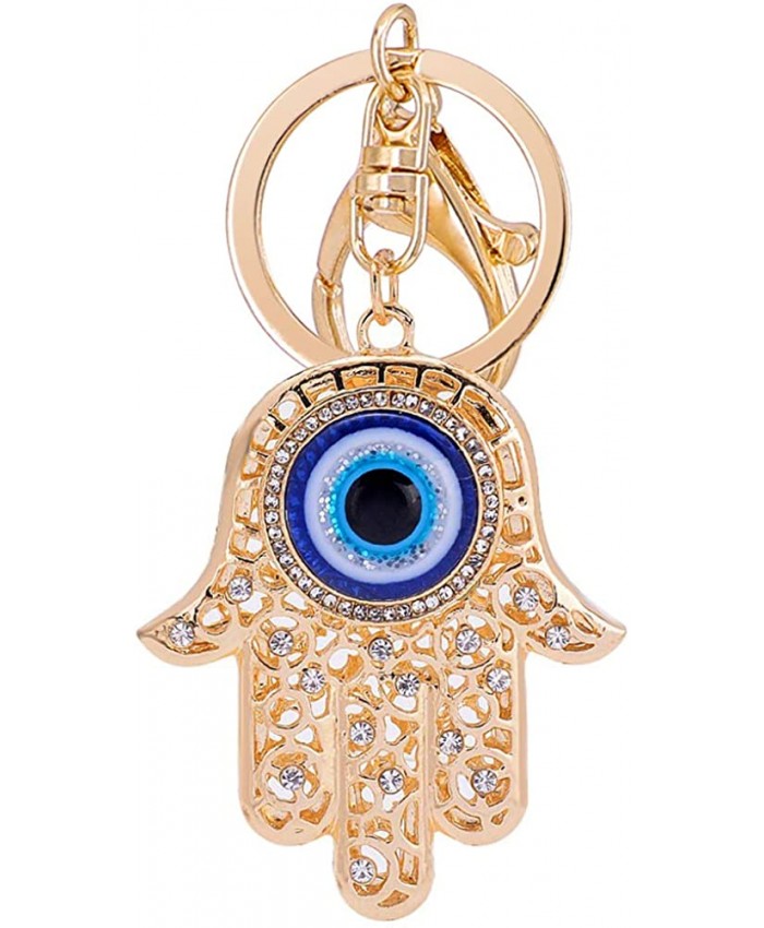 QTKJ Blue Evil Eye Hamsa Hand Keychain Crystal Keychain Charm Purse Pendant Handbag Bag Decoration Holiday Gold at  Women’s Clothing store
