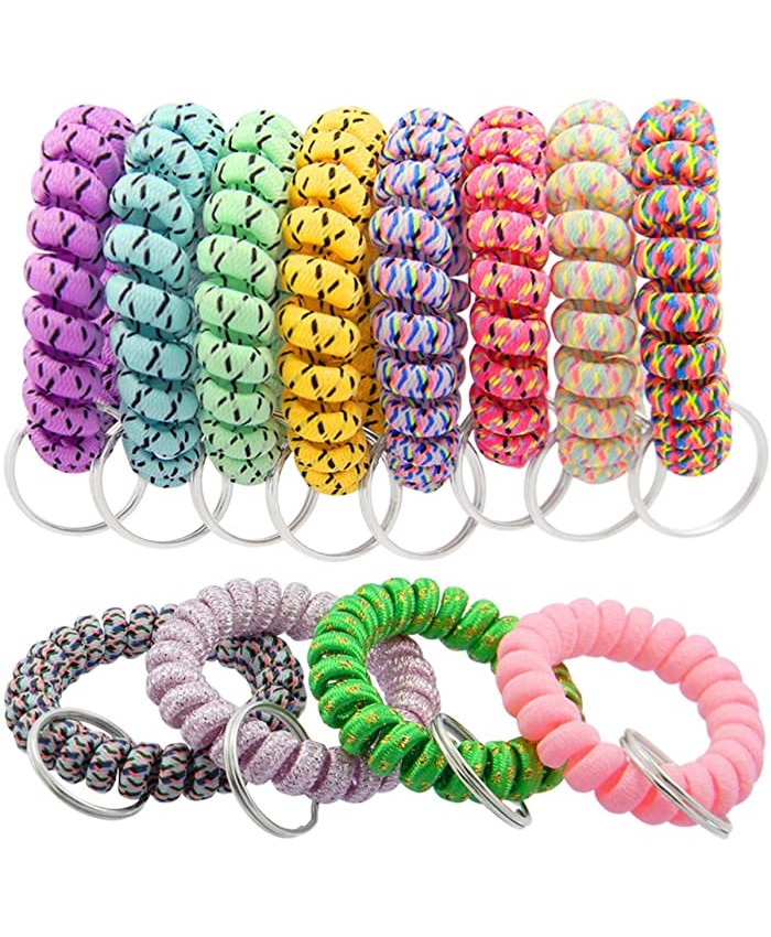 QY 12PCS New Version Bright Colorful Patterns Cloth Plastic Spiral Coil Wrist Band Key Ring Chain