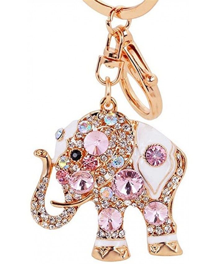 Reizteko Lucky Elephant Colorful Opal Rhinestone Plating Women Car Bag Keychain Purse Charm - Pink