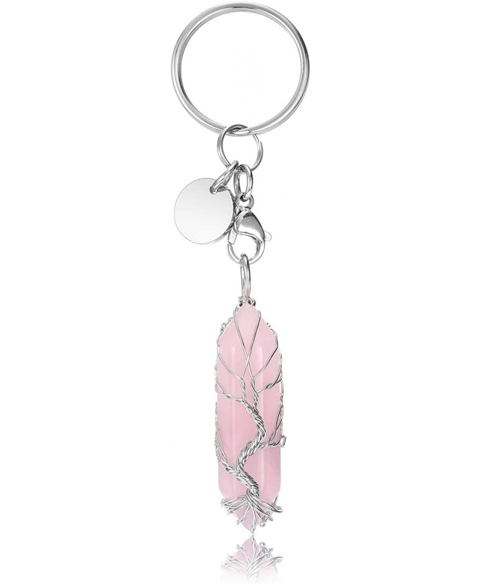 Rose Quartz Healing Crystal Keychain Tree of Life Keyring for Women Gift for Mom at  Women’s Clothing store