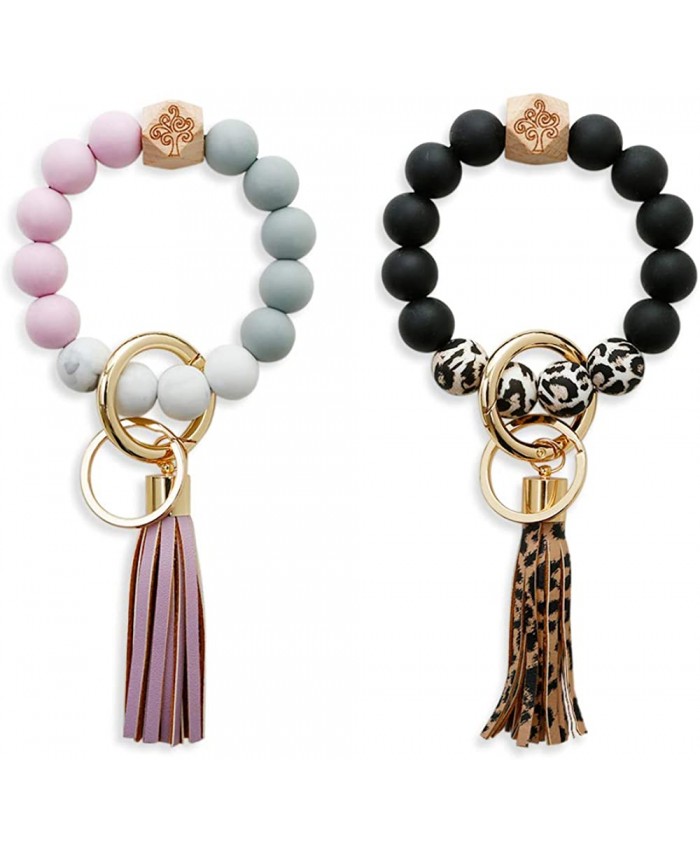 Silicone Beaded Keychain Bracelet - Couples Stylish Key Ring Bangle Wristlet for Women 2 Pairs by XSBQBC at  Women’s Clothing store