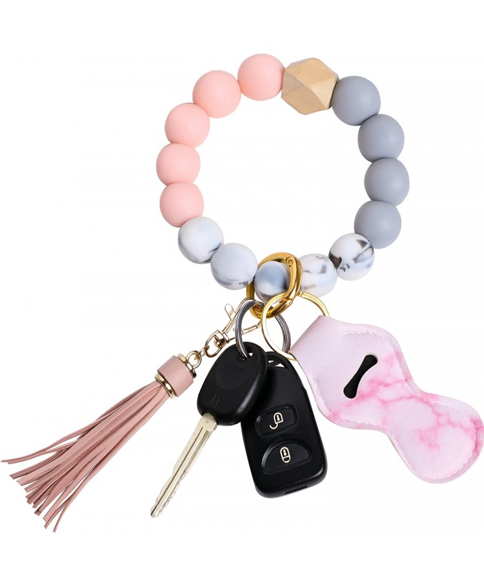 TanzDom Key Ring Bracelet Wristlet Keychain Elastic Beaded Silicone Bracelet Bangle Wristlet Keychains with Chapstick Holder Keychain Pink at  Women’s Clothing store