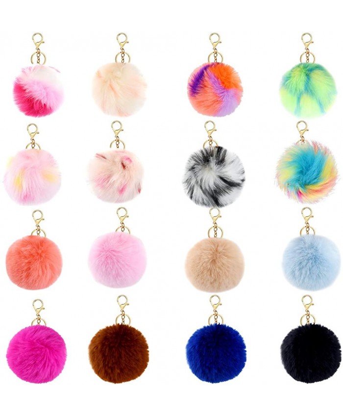 Tongcloud 16pcs Pom Poms Keychains Fluffy Faux Fur Colorful Pom Pom Balls for Girls Women 8pcs Solid color+ 8pcs Colorful 8cm 3.1'' at  Women’s Clothing store