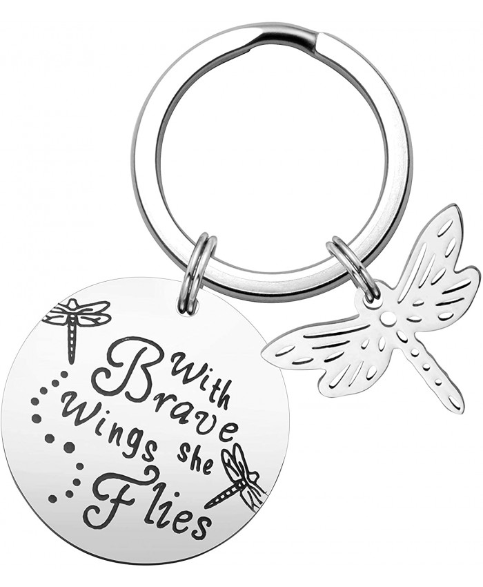 With Brave Wings She Flies Stainless Steel Women Keychain Dragonfly Charm Gift Jewelry