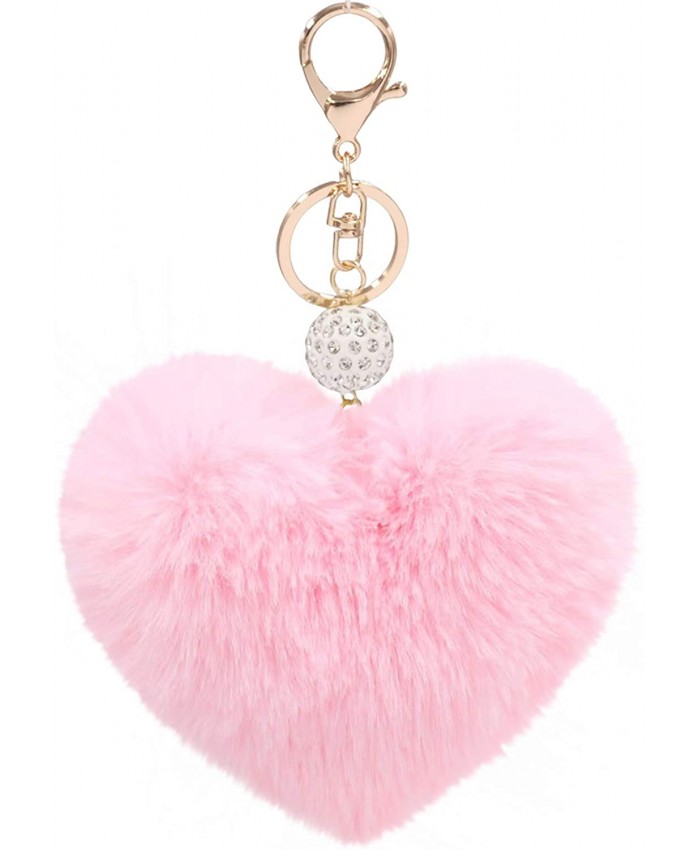 Women's Heart Faux Fur Pom Pom Key Chains Bag Accessory Puffball Keyring Backpack Charms for Girlspink at  Women’s Clothing store