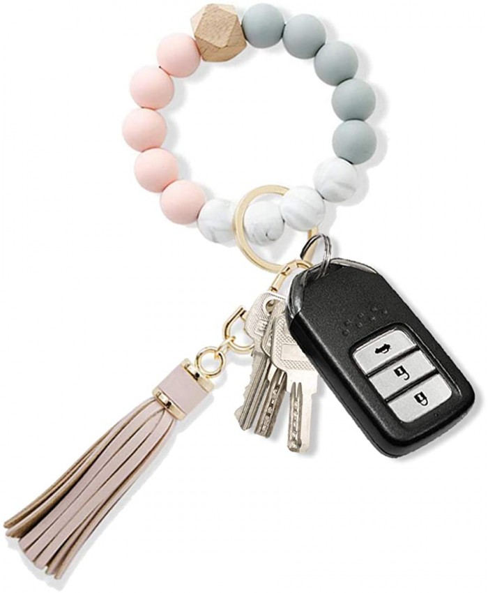 Wristlet Keychain Boho Pom Tassel Bag Charm Bracelet Bangle Keychains Credit Card Coin Purse Key Ring Silicone Bracelet Baby Pink at  Women’s Clothing store