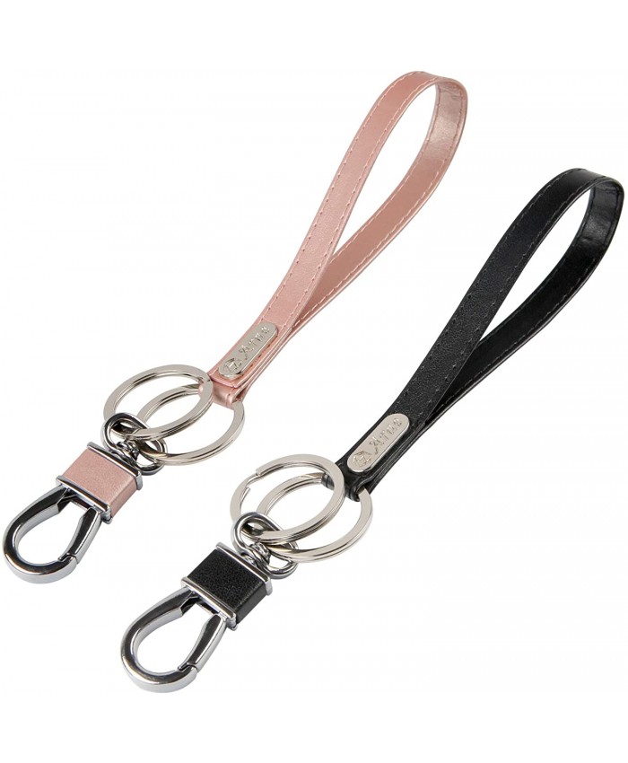 Wristlet Keychain - Lanyard Key Chain with Detachable Alloy Metal Rings - Black & Rose Gold