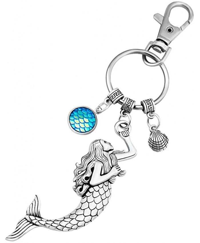 ZUNON Mermaid Keychain Keyrings Beach Nautical Sea Creature Shells Blue Fish Scales Charm Jewelry for Womens with Gifts Bag at  Women’s Clothing store