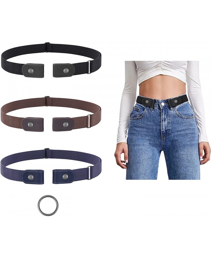 3 Pack No Buckle Stretch Women Belt Buckle Free Invisible Elastic Waist Belts for Jeans Dresses at  Women’s Clothing store