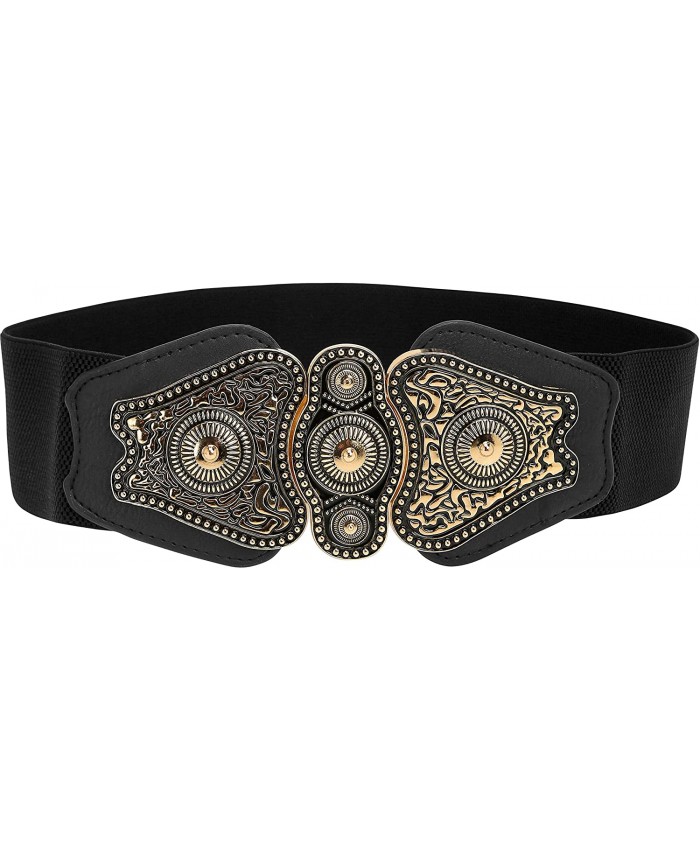 BlackButterfly Wide Elastic Stretch Vintage Antique Retro Buckle Belt at  Women’s Clothing store