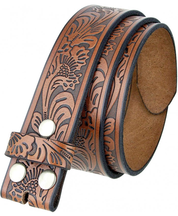 BS220 Western Floral Engraved Embossed Tooled Genuine Leather Belt Strap w Snaps 1 1 2 Wide at  Men’s Clothing store
