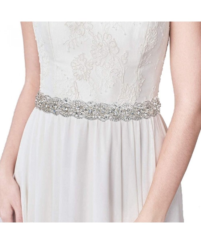 Flyonce Rhinestone Crytal Bridal Belts for Wedding Dress Handmade Beige Satin Belt for Party Evening Gown 98.4 at Women’s Clothing store