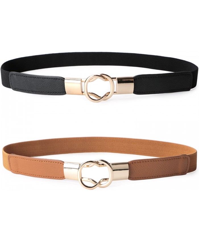 JASGOOD 2 Pack Women Retro Elastic Stretchy Metal Buckle Skinny Waist Belt 1 inch Wide at  Women’s Clothing store