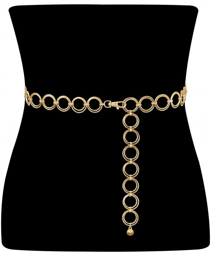 Metal Waist Chain Women Girls Adjustable Body Link Belts Fashion Belly Jewelry for Jeans Dresses Gold at Women’s Clothing store
