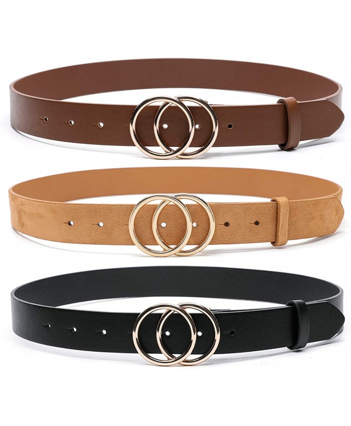 MORELESS 3 Pack Women's Faux Leather Belts for Jeans Dress Pants Fashion Waist Belts with Double O-Ring Buckle at  Women’s Clothing store