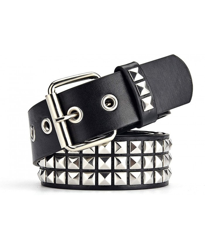 Punk Leather Belt Women Men Goth Pyramid Studded Square Beads Rivet Jeans Belts Black at  Women’s Clothing store