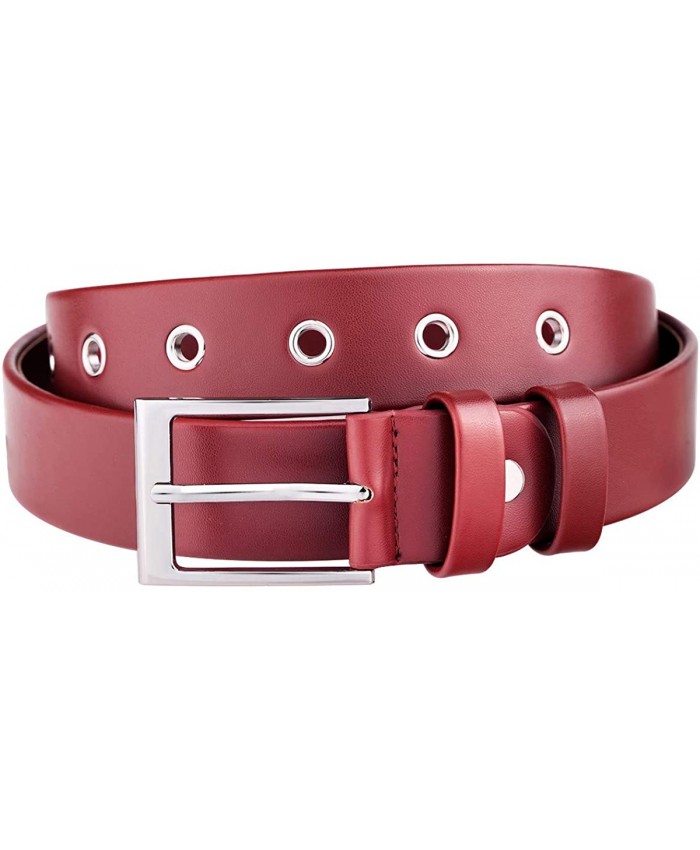 Samtree Solid PU Leather Belt for Unisex Adjustable Square Buckle Casual Gromment Women Waist Belt for Jeans Dresses Deep Red at  Women’s Clothing store