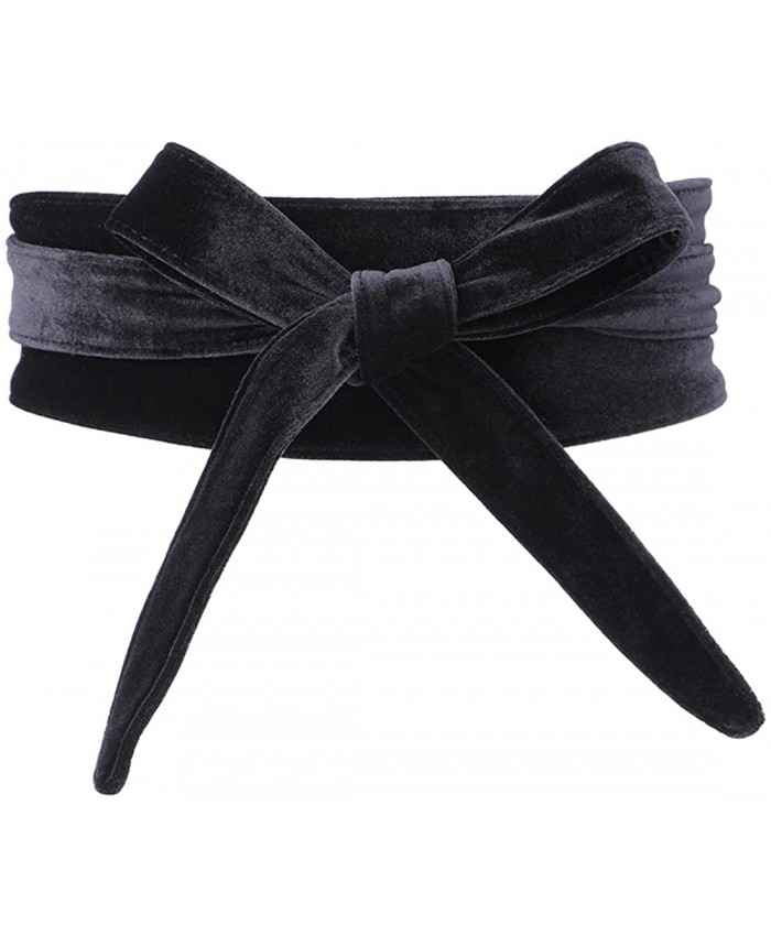 Shengweiao Women's Soft Velvet Wrap Around Self Tie Waist Belt Black at  Women’s Clothing store
