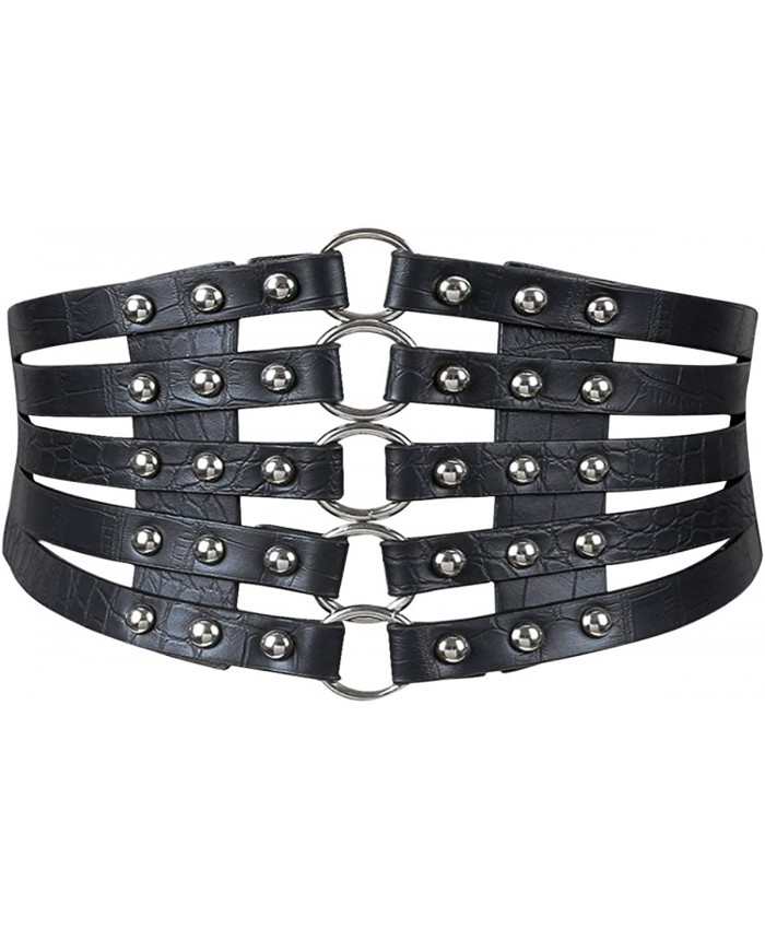 Sun Kea Hollow Out Rivets Cinch Belt Tied Corset Elastic Wide Waist Belt Underbust WaistbandBlack Silver at  Women’s Clothing store