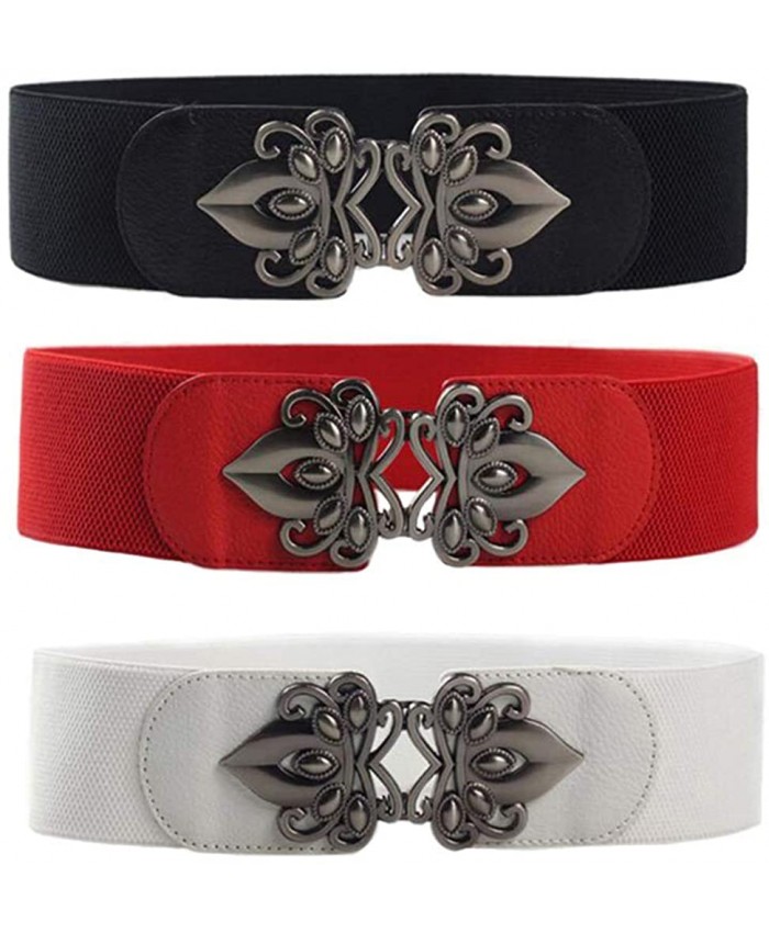 Swtddy Women's Elastic Stretch Wide Vintage Waist Belt Waistband For Dresses 3 Pack Black+Red+White One Size at  Women’s Clothing store