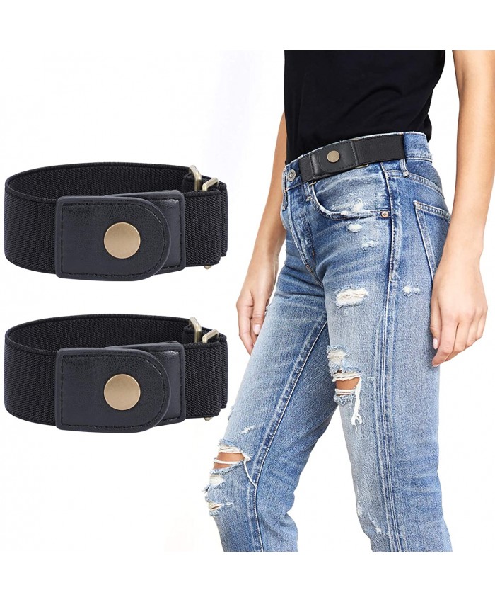 WERFORU 2 Pack No Buckle Elastic Belt for Women Men 2 Loop Stretch Buckle-Free Belt for Jeans Pants at  Women’s Clothing store