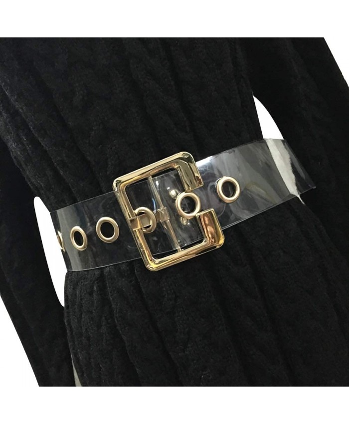 Women Fashion Holographic Clear Wide Belt Transparent PVC Metal Buckle Waist Belt Waistband Cinch Dress Belt at  Women’s Clothing store