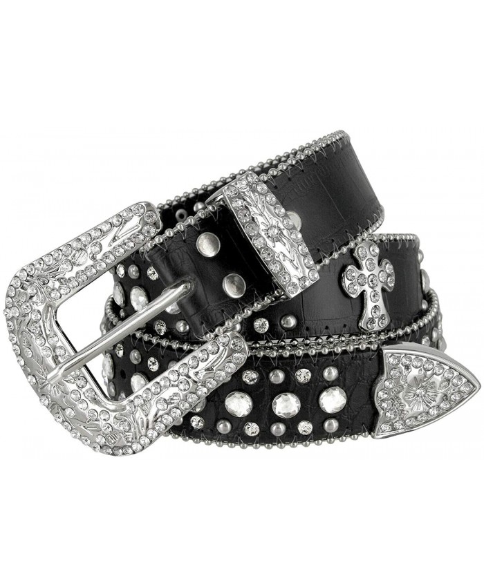 Women Rhinestone Belt Fashion Western Cowgirl Bling Studded Design Cross Concho Leather Belt 1-1 238mm wide at  Women’s Clothing store