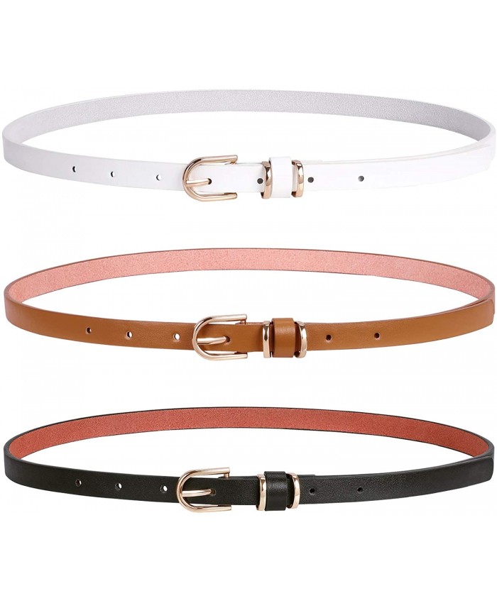 Women Skinny PU Leather Belt for Dress Jeans Girls Thin Waist Belt with Gold Alloy Buckle at  Women’s Clothing store