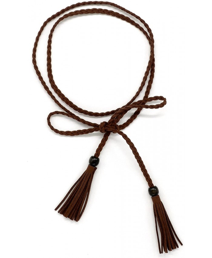 Women Waist Belt PU Leather Waist Chain Rope with Tassel Beads Vintage Style 57 inch dark coffee at Women’s Clothing store